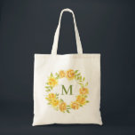 Yellow Watercolor Peonies Floral Wreath Monogram Tote Bag<br><div class="desc">A bright and whimsical botanical tote bag. It features watercolour floral wreath of yellow roses and peonies with greenery accents. Personalize by adding a monogram. This yellow floral wreath tote bag is perfect as a personalized gift.</div>