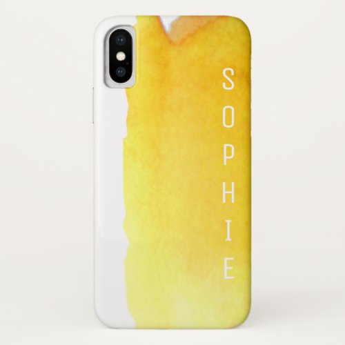 Yellow watercolor personalised name modern sleek iPhone XS case