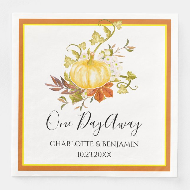  Yellow Watercolor Pumpkin Autum Rehearsal   Paper Paper Dinner Napkins (Front)