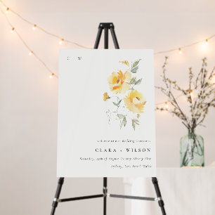 Yellow Watercolor Rose Flora Bunch Wedding Welcome Foam Board
