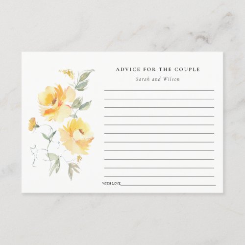 Yellow Watercolor Rose Flower Advice for Couple Enclosure Card