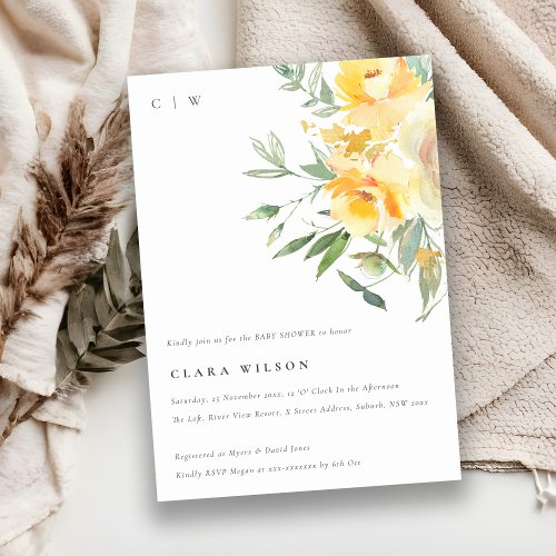 Yellow Watercolor Rose Flower Bunch Baby Shower Invitation