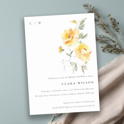 Yellow Watercolor Rose Flower Bunch Bridal Shower Invitation