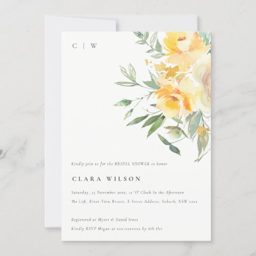 Yellow Watercolor Rose Flower Bunch Bridal Shower Invitation