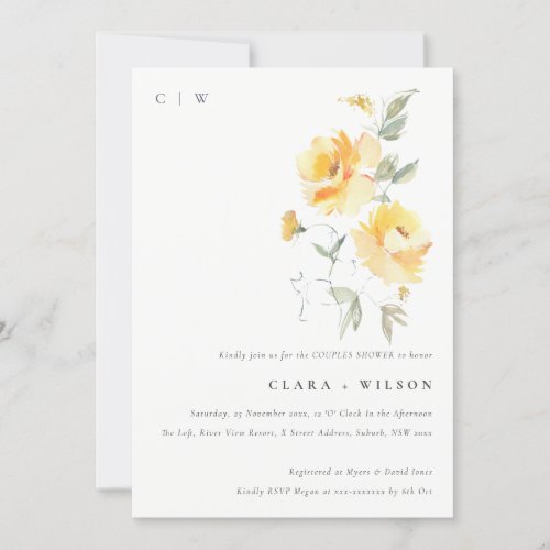 Yellow Watercolor Rose Flower Bunch Couples Shower Invitation
