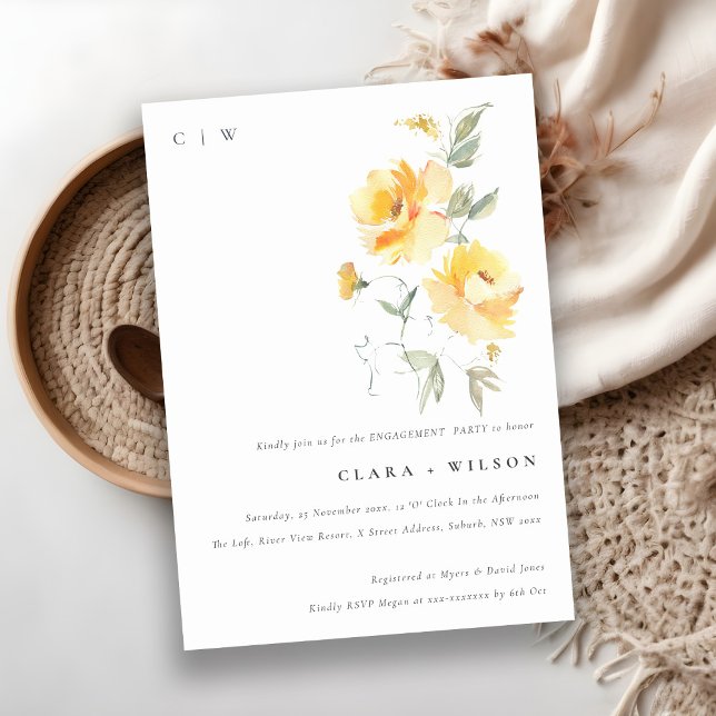 Yellow Watercolor Rose Flower Bunch Engagement  Invitation (Creator Uploaded)
