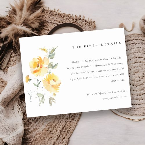 Yellow Watercolor Rose Flower Bunch Wedding Detail Enclosure Card