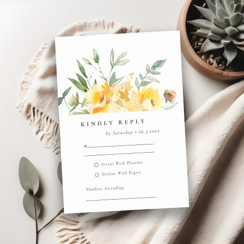 Yellow Watercolor Rose Flower Bunch Wedding RSVP Card