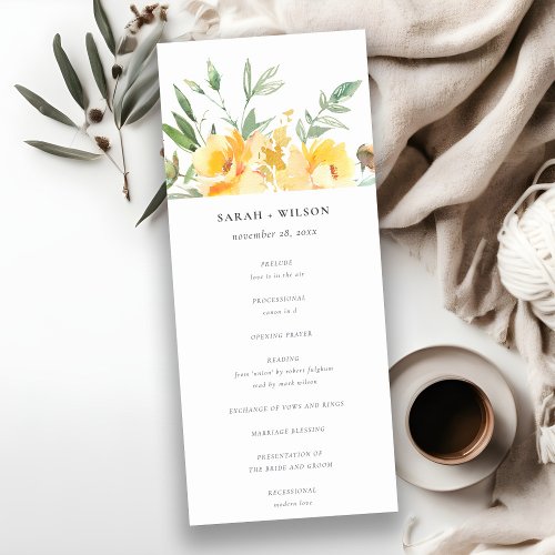 Yellow Watercolor Rose Flower Wedding Program