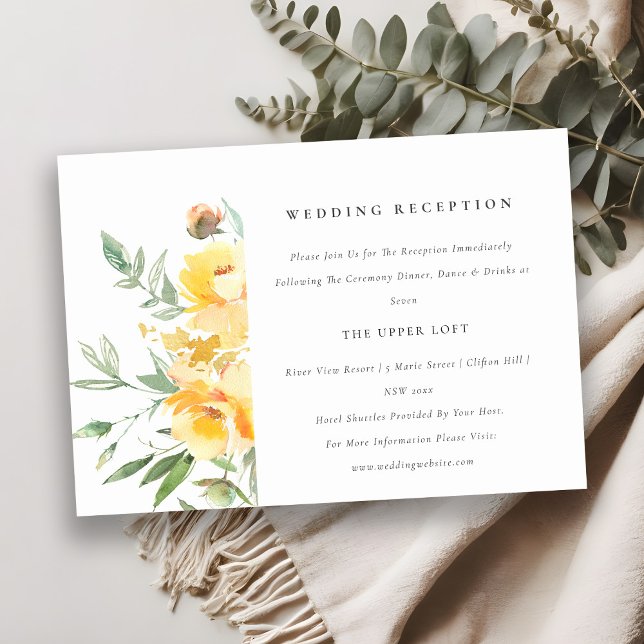 Yellow Watercolor Rose Flower Wedding Reception  Enclosure Card (Creator Uploaded)