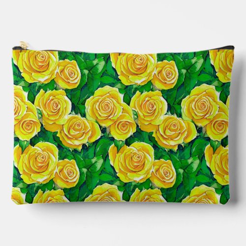 Yellow Watercolor Rose Pattern Accessory Pouch