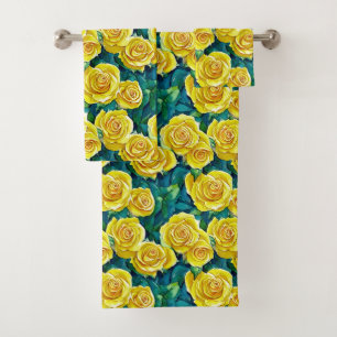 Yellow Watercolor Rose Pattern  Bath Towel Set