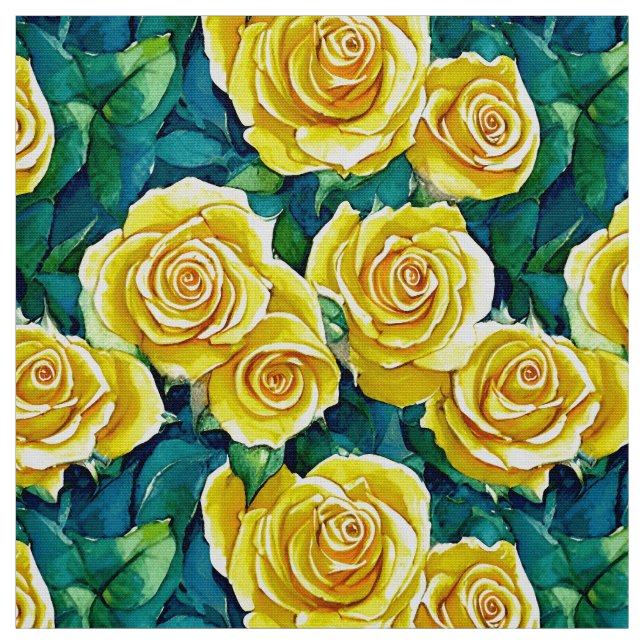 Yellow Watercolor Rose Pattern Fabric (Swatch)