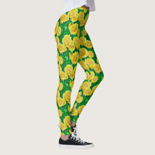 Yellow Watercolor Rose Pattern Leggings