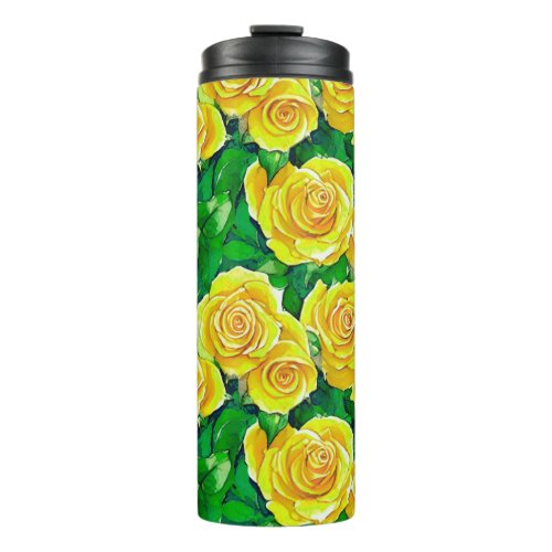 Yellow Watercolor Rose Pattern Thermal Tumbler