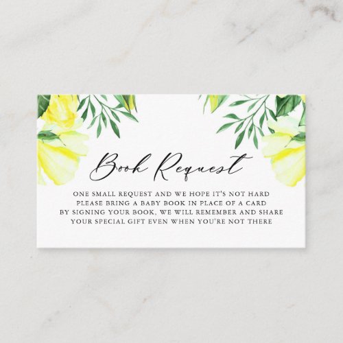 Yellow Watercolor Roses Baby Book Request Card