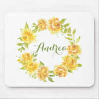 Yellow Watercolor Roses Floral Wreath Personalized