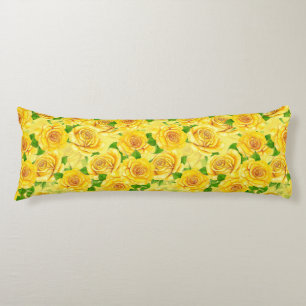 Yellow watercolor roses pattern body pillow