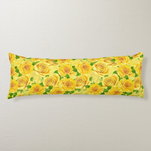 Yellow watercolor roses pattern body pillow