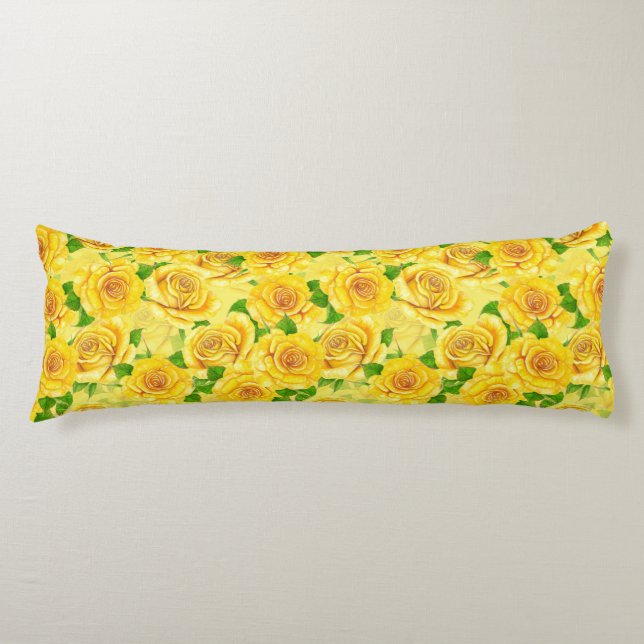 Yellow watercolor roses pattern body pillow (Front)