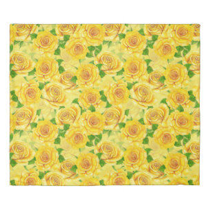 Yellow watercolor roses pattern duvet cover