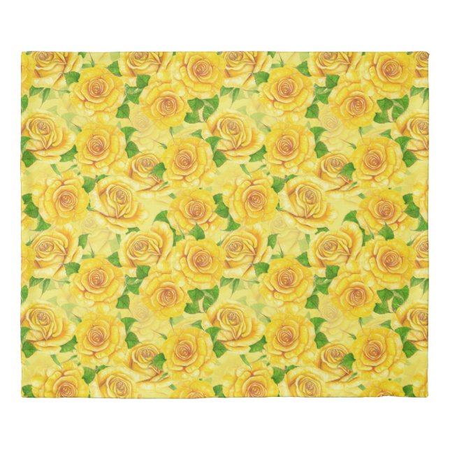 Yellow watercolor roses pattern duvet cover (Front)
