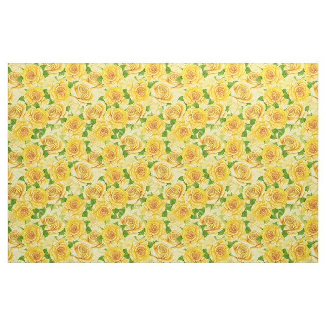 Yellow watercolor roses pattern fabric (Fat Quarter)