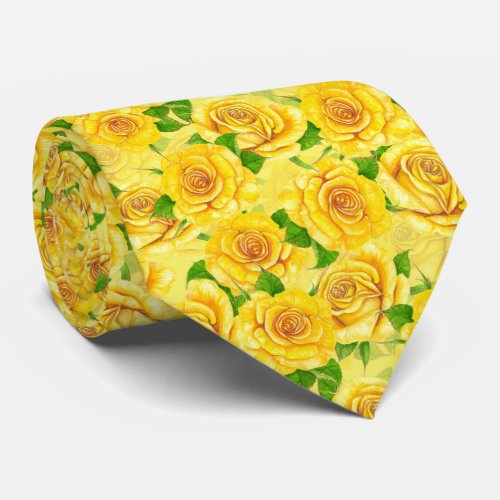 Yellow watercolor roses pattern neck tie