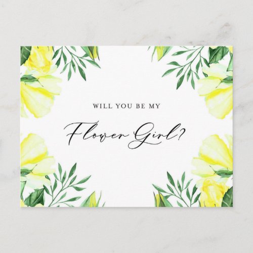 Yellow Watercolor Roses Will You Be My Flower Girl Invitation Postcard