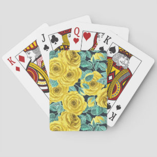 Yellow watercolor roses with leaves and buds patte poker cards