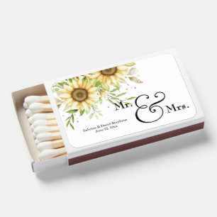 Yellow Watercolor Rustic Sunflowers Mr and Mrs  Matchboxes