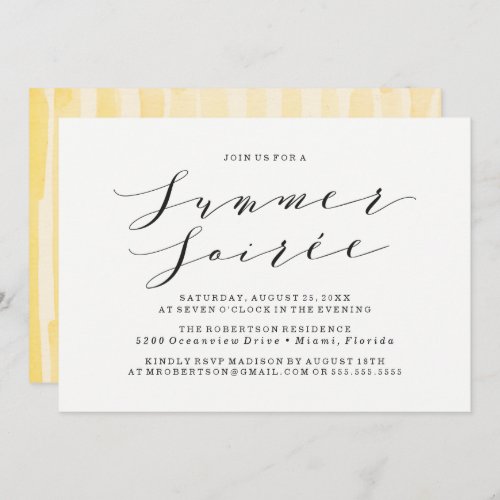 Yellow Watercolor Summer Soiree Party Invitation