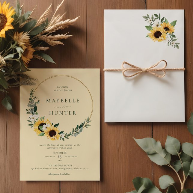 Yellow Watercolor Sunflower Country Wreath Wedding Invitation (Yellow Watercolor Sunflower Country Wreath Wedding Invitation)