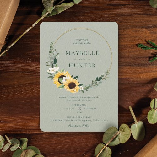 Yellow Watercolor Sunflower Country Wreath Wedding Invitation