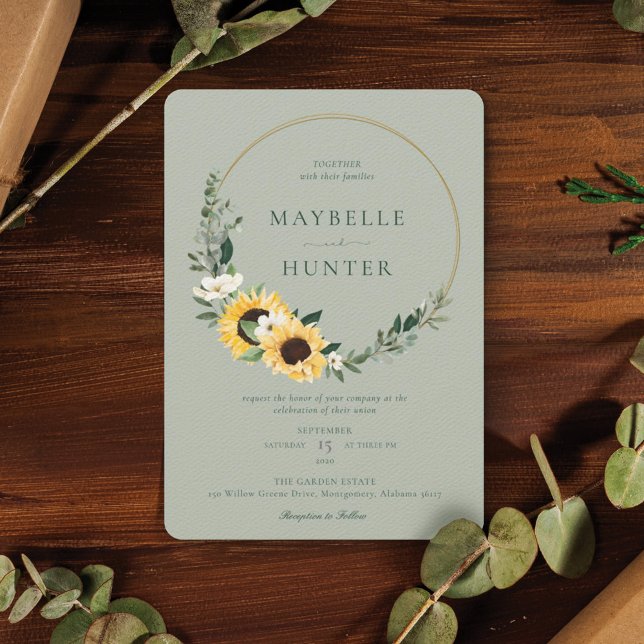 Yellow Watercolor Sunflower Country Wreath Wedding Invitation (Creator Uploaded)