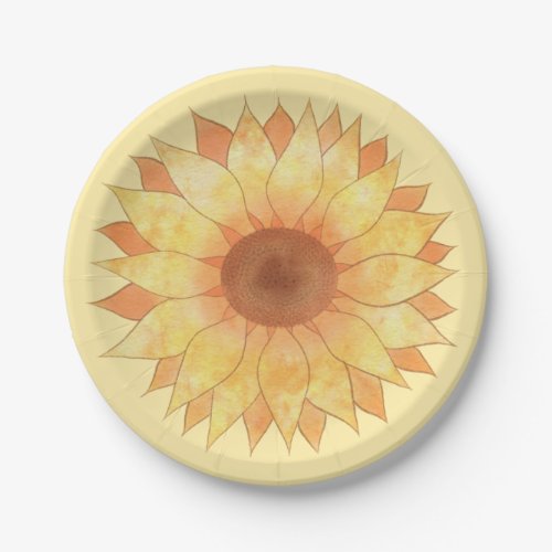 Yellow Watercolor Sunflower Floral Paper Plates
