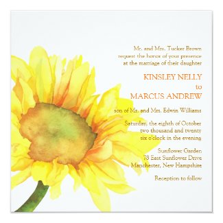Watercolor Sunflower Wedding Card