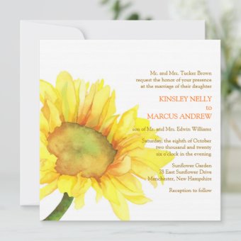 Yellow Watercolor Sunflower Floral Wedding Invitation | Zazzle