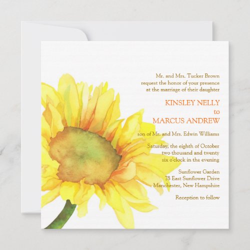 Yellow Watercolor Sunflower Floral Wedding Invites