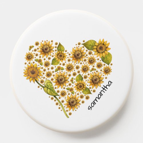 Yellow Watercolor Sunflower Heart PopSocket