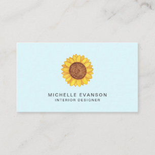 Yellow Watercolor Sunflower Logo on Aqua Blue Business Card
