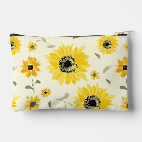 Yellow Watercolor sunflower pattern  Accessory Pouch