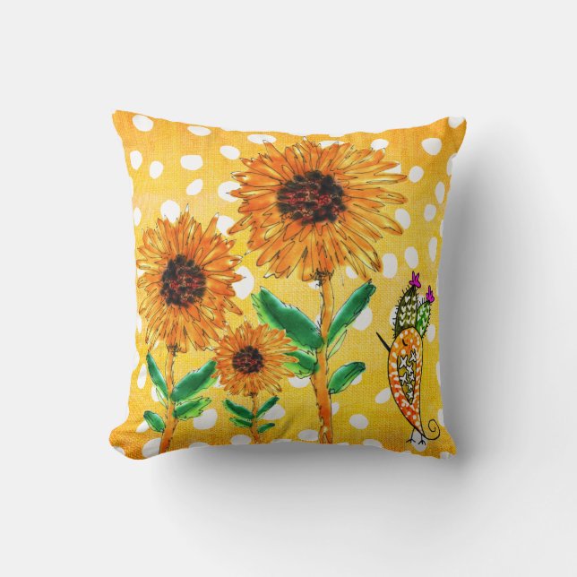 Yellow Watercolor Sunflower Throw Pillow (Front)