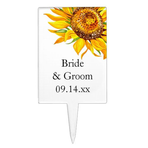 Yellow Watercolor Sunflower Wedding  Cake Topper