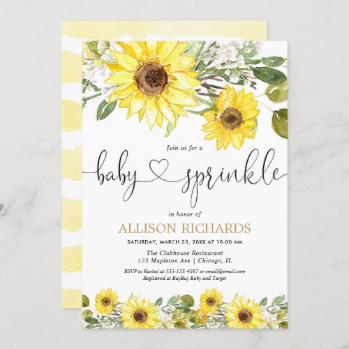 Yellow watercolor sunflowers baby sprinkle invitation