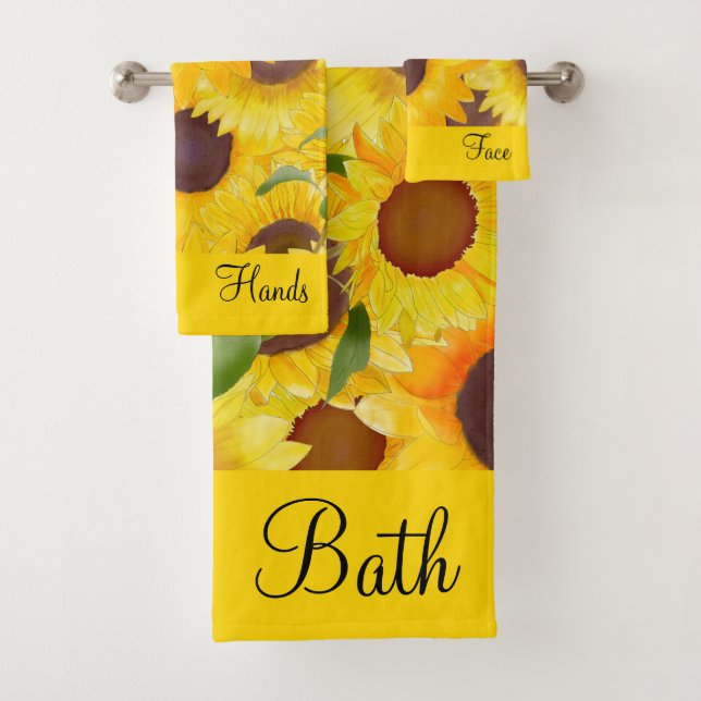 Yellow Watercolor Sunflowers Bath Towel Set (Insitu)