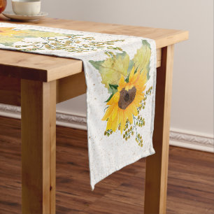 Yellow Watercolor Sunflowers Long Table Runner