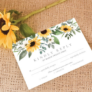 Yellow Watercolor Sunflowers RSVP Entrée Choices