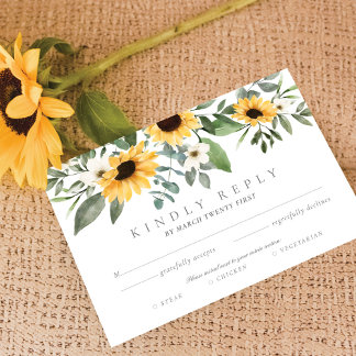 Yellow Watercolor Sunflowers RSVP Entrée Choices Card