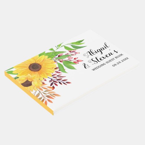 Yellow watercolor sunflowers typography wedding guest book